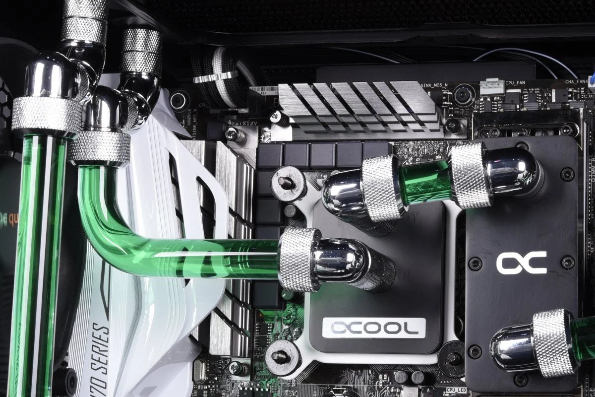 Alphacool Eiszapfen 16mm HardTube screw-on nozzle 90° rotatable G1/4 - Chrome