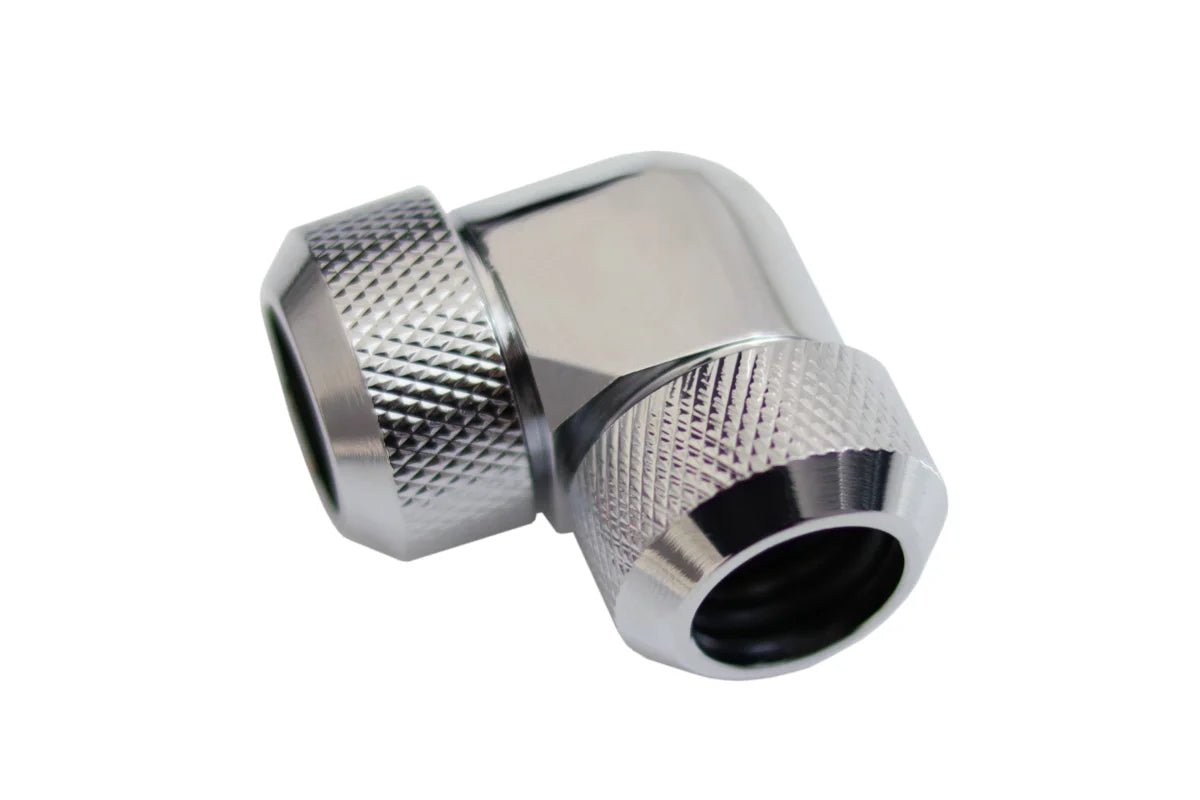 Alphacool Eiszapfen 13mm HardTube screw-on nozzle 90° L-connector acrylic brass tubes - Chrome