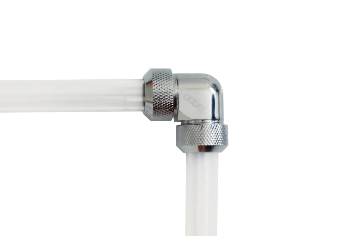 Alphacool Eiszapfen 13mm HardTube screw-on nozzle 90° L-connector acrylic brass tubes - Chrome
