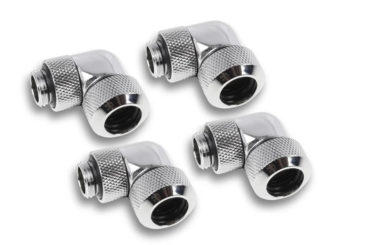 Alphacool Eiszapfen 13mm HardTube compression fitting 90° rotatable G1/4 for Acryl/Brass tubes - 4pcs Set Chrome