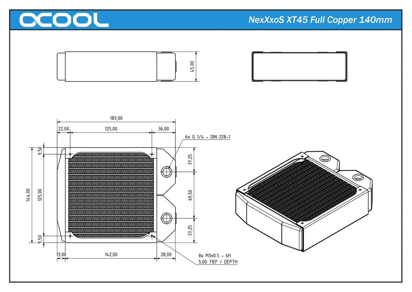Alphacool NexXxoS XT45 Full Copper 140mm Radiator