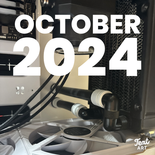 Watercooled computer with text saying October 2024