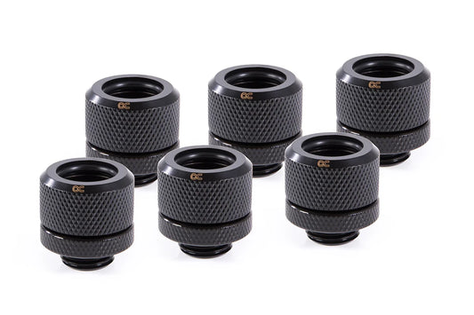Alphacool Eiszapfen 14mm HardTube compression fitting G1/4 - knurled - deep black sixpack