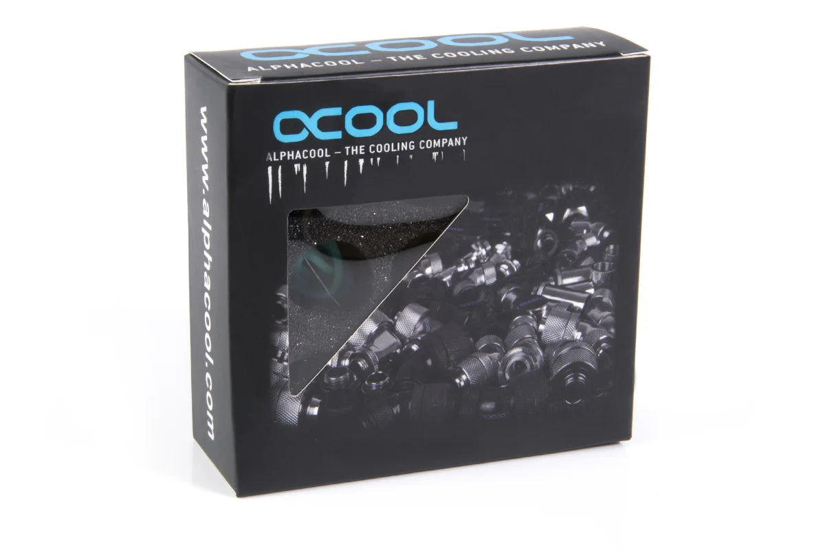 Alphacool Eiszapfen 14mm HardTube compression fitting G1/4 - knurled - deep black sixpack