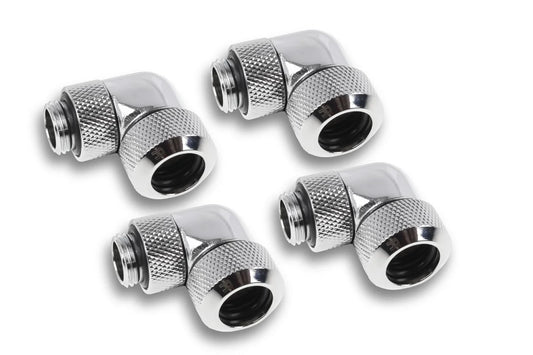 Alphacool Eiszapfen 13mm HardTube compression fitting 90° rotatable G1/4 for Acryl/Brass tubes - 4pcs Set Chrome