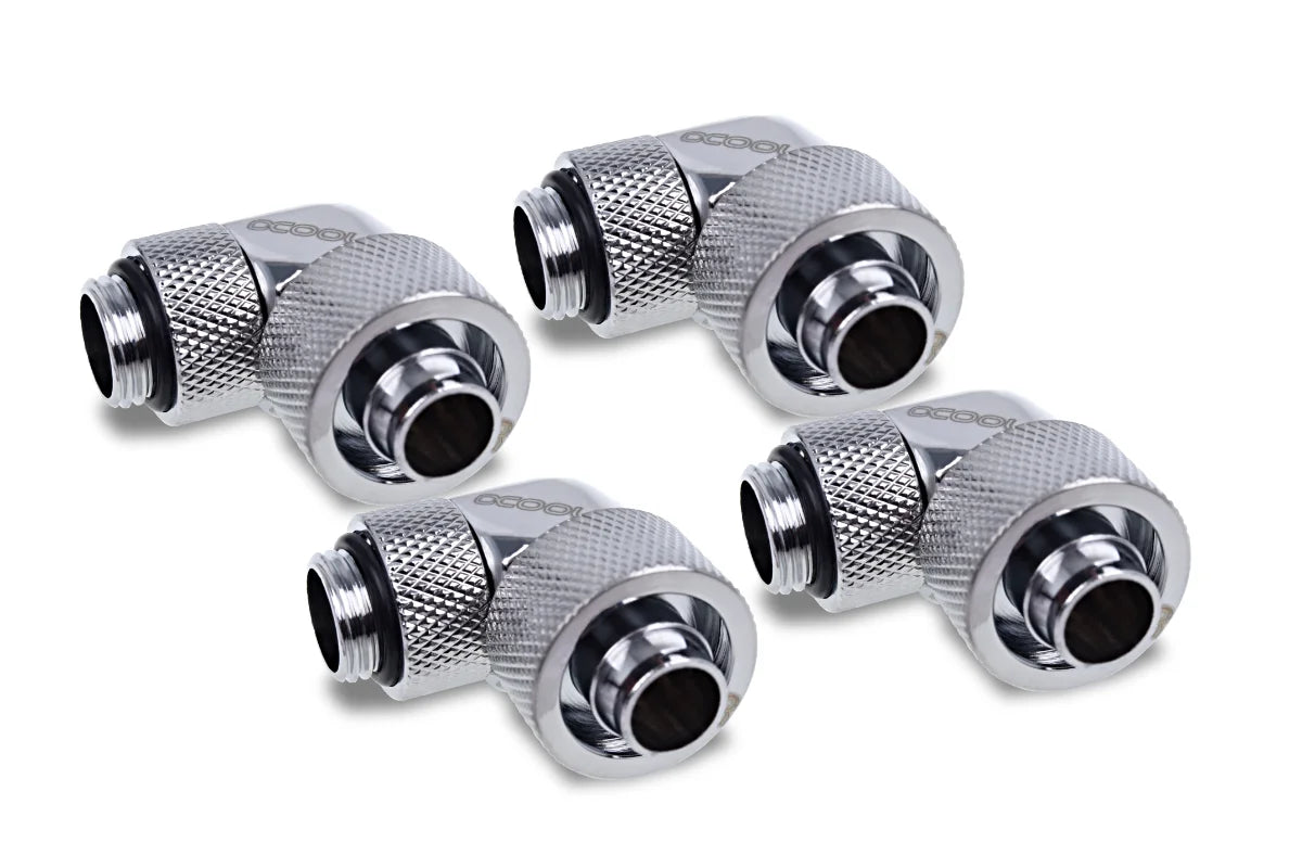 Alphacool Eiszapfen 16/10mm screw-on nozzle 90° rotatable G1/4 - 4pcs Set Chrome